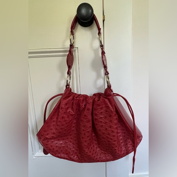 TANNER KROLLE Red Ostrich Shoulder Bag - Picture 6 of 14
